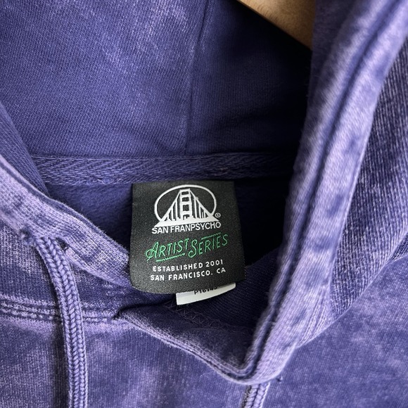 San Franpsycho Mens M Hoodie Sweatshirt Faded Purple Front Back Logo Alien UFO - Picture 4 of 8